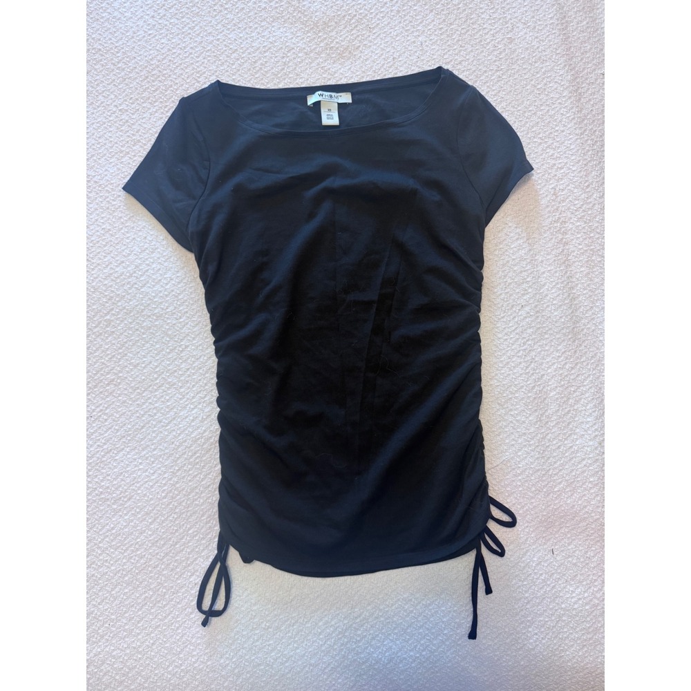 White House Black Market WHBM Black Ruched Side Drawstring Boat Neck Top XS